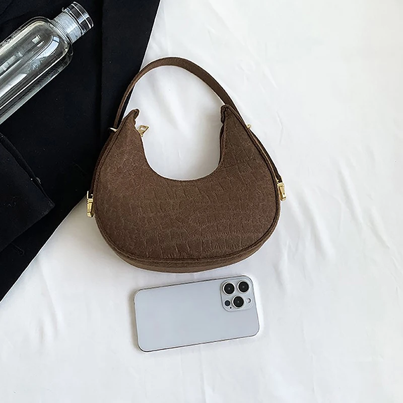 Fashion Solid Color Shoulder Bag Casual Texture Fashion One Shoulder French Niche Crescent Shape Felt Underarm Bag Dumpling Bag