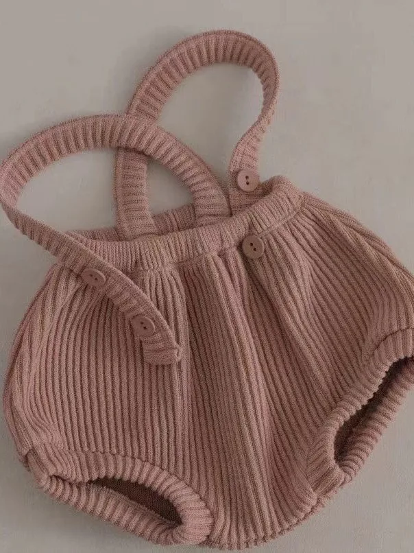 Baby shorts baby solid lace overalls newborn sleeveless knitted bodysuit boy girl strap shorts infant casual clothes 0-24M