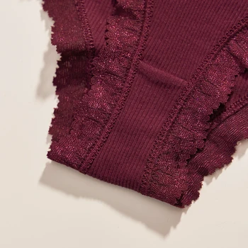 Cotton Lace Trim Women's Trousers, Mid Waist Comfortable Elastic Panties, Summer Breathable Sweat Absorbent Women's Trousers 2