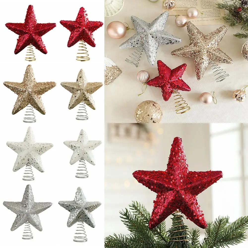 Unique Christmas Tree Topper Decoration Shiny Gold Silver Sparkle Xmas Tree Ornament Sequin Star Wireless Installation