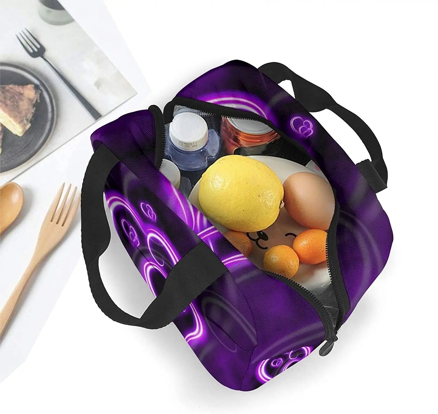 Purple Love Heart Lunch Box Bag for Women Girls Insulated Small Lunch Bag Adult Cooler Bento Backpack Reusable Tote Lunch Box