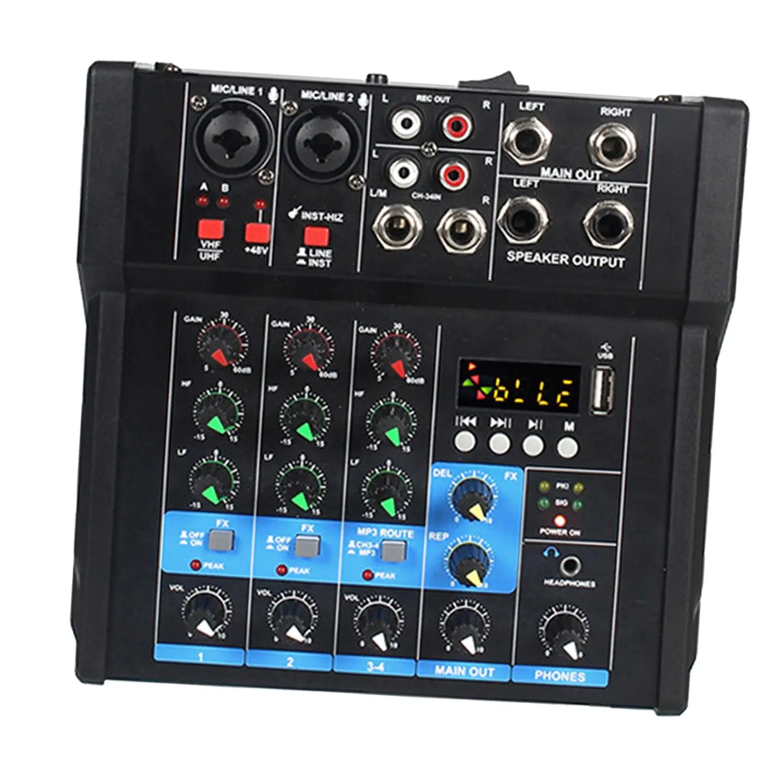 

Audio Mixer 4 Channel Portable MP3 Bluetooth USB Interface Professional DJ Mixer for Studio Recording Party DJ Mixing Home