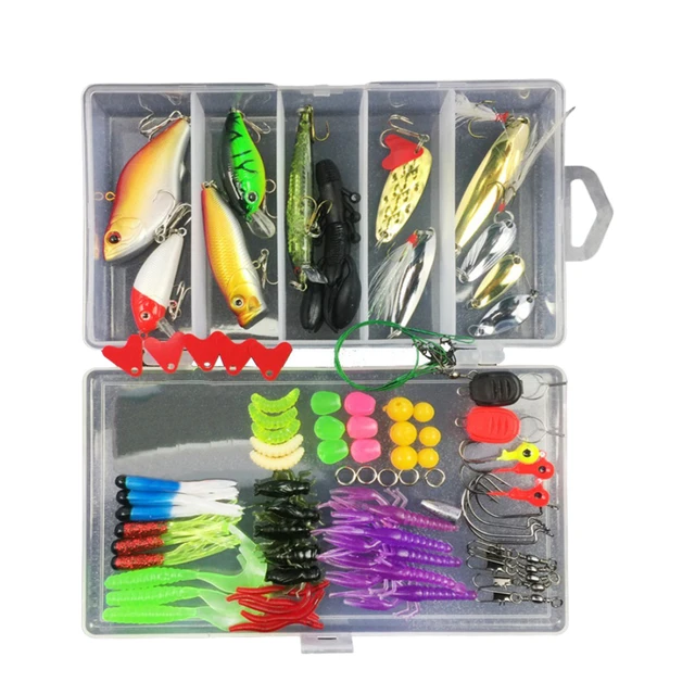 Fishing Lures Baits 88 Pcs Bass Trout Salmon Tackle Box Portable Fishing  Lures Kit Set Including Spoon Lures Jigs Fishing Hooks - AliExpress