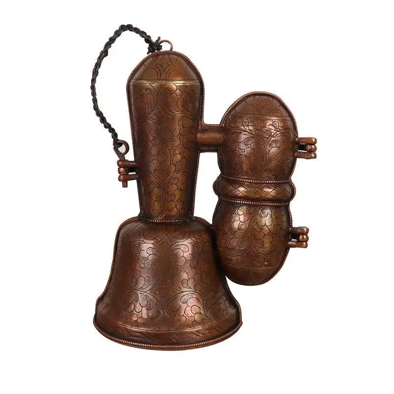 

1Pc Nepalese Handmade Purple Copper Portable Bell Pestle Storage Box Exquisite Carved Decorative Bell Protective Case