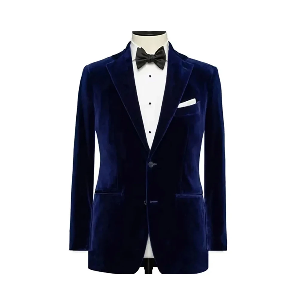 Luxury Navy Blue Smokin Jacket One Piece Single Breasted Male's Outerwear Formal Smart Wedding Banquet Business Gentleman Coat 3