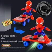 HOT Selling Spiderman Automatic Flip Rotation Skateboard Acousto-Optic Car Electric Music Toy Stunt Scooters Xmas Gift Anime