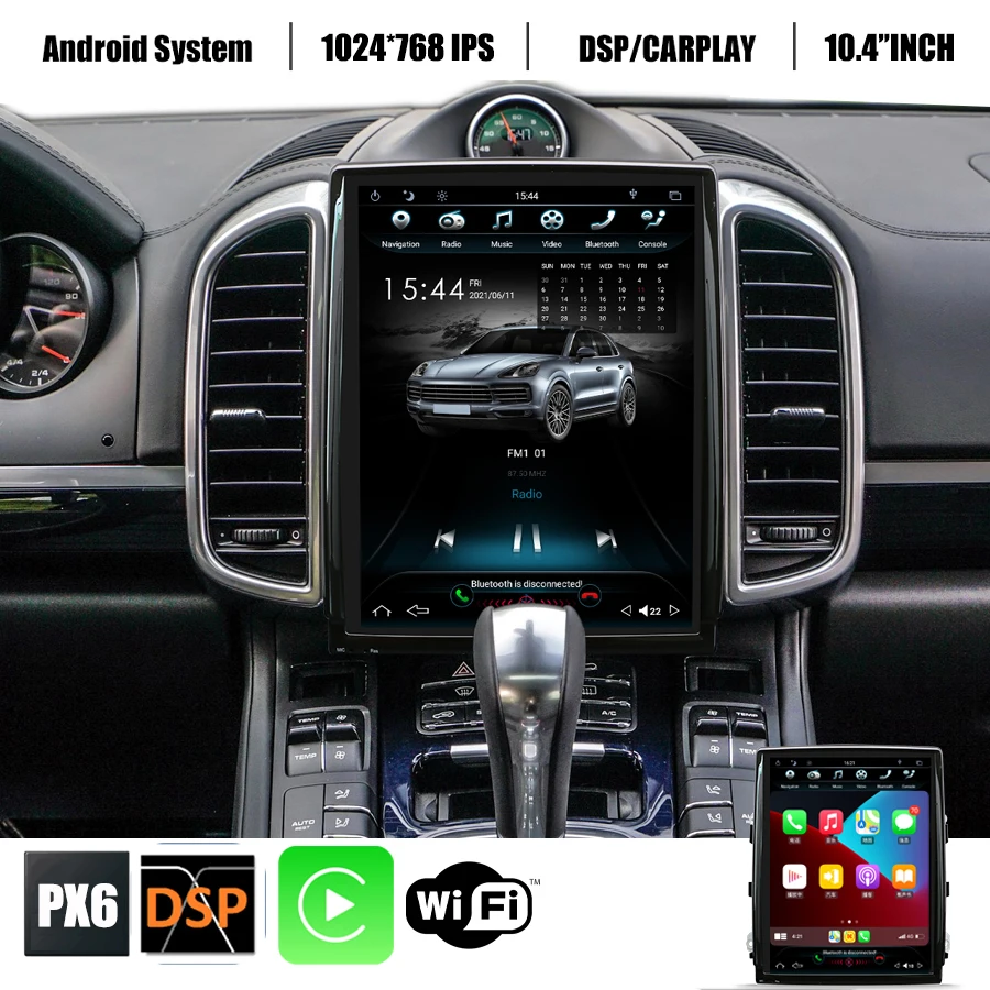 

10.4''Inch Car Android GPS Radio Player For Porsche Cayenne 2010-2015 Stereo CarPlay PX6 Multimedia Sat Navi BT Wifi 4G+64G DSP