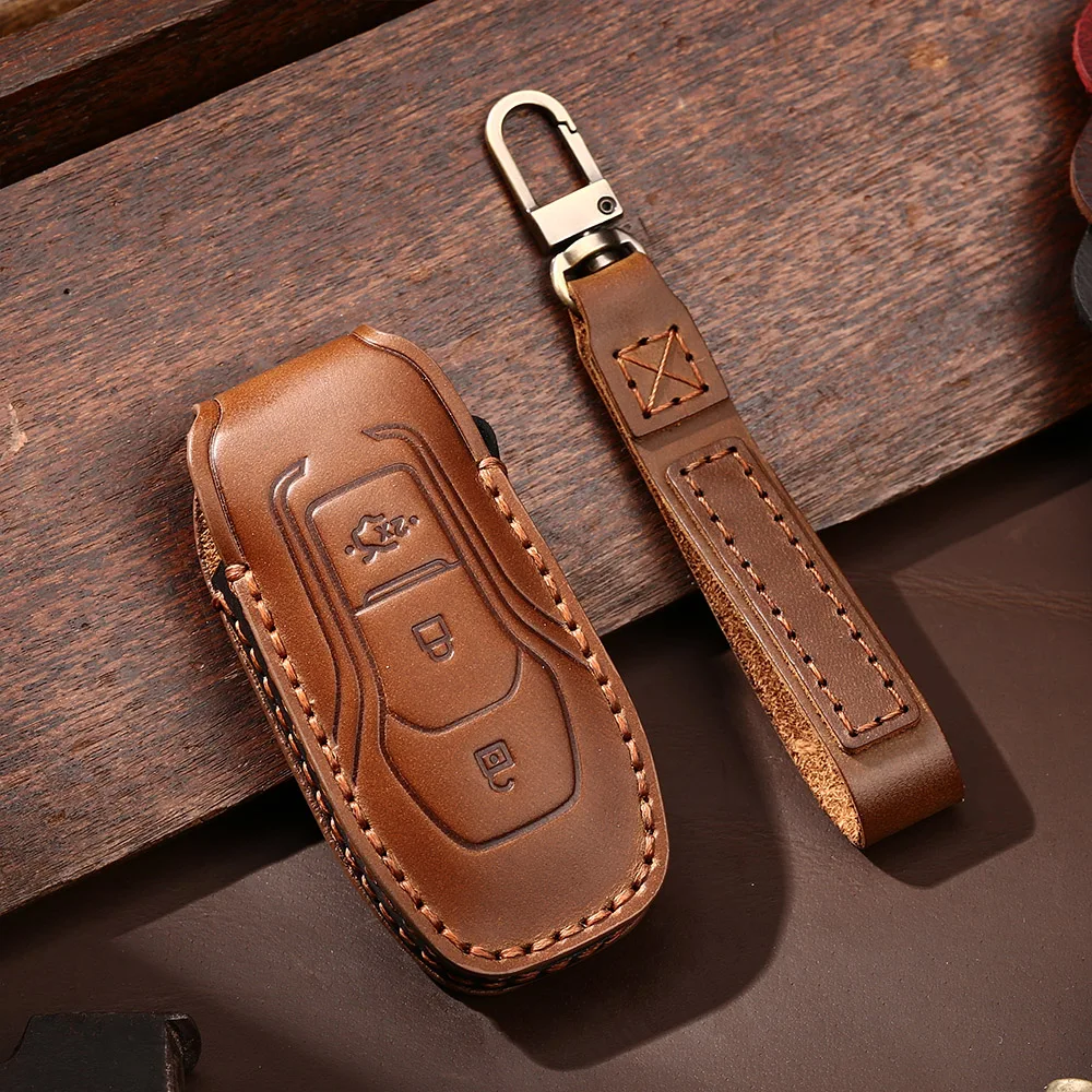 

Top Layer Leather Car Key Case Cover Shell For Ford Ford Fiesta Focus 3 4 Mondeo S-Max Ecosport Kuga Focus Car Remote Key