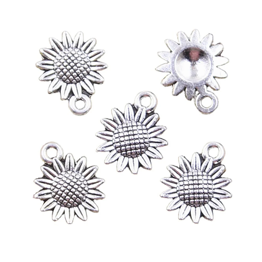 매력 해바라기 꽃 18x15mm 골동품 실버 컬러 펜던트 DIY 수제 티베트어 보석 찾기, 20 개