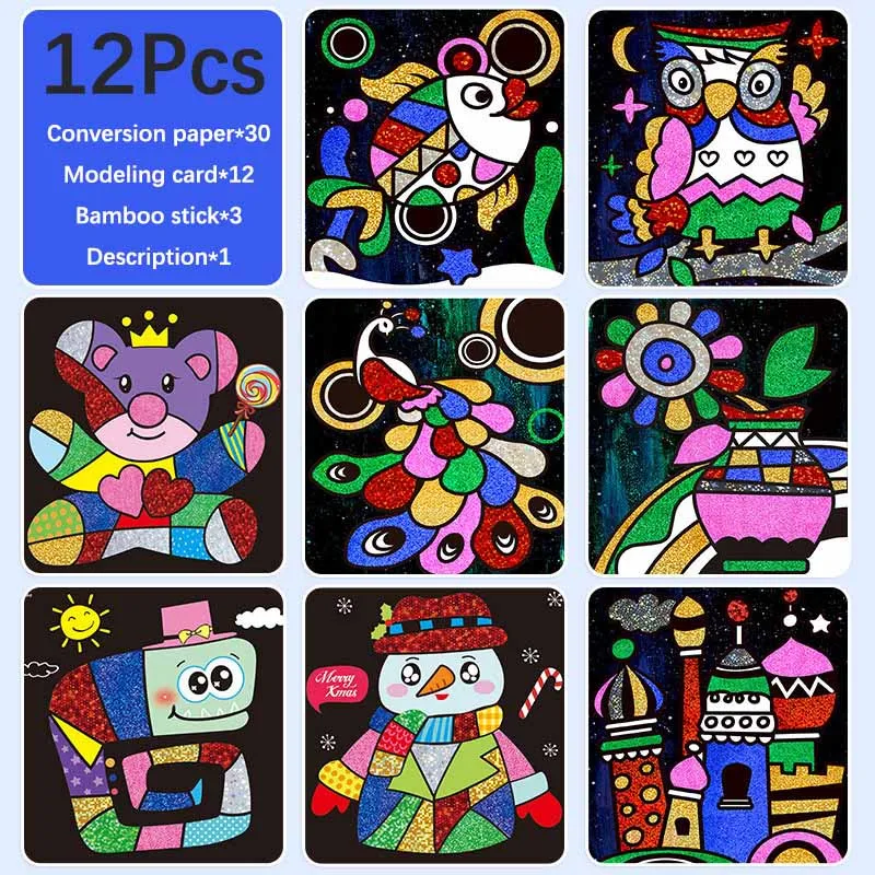 9Pcs-20Pcs Children Shining Magic Color Paper DIY Art Craft Toy Kids  Creative Stickers Drawing Handmade Scratching Paper Toy