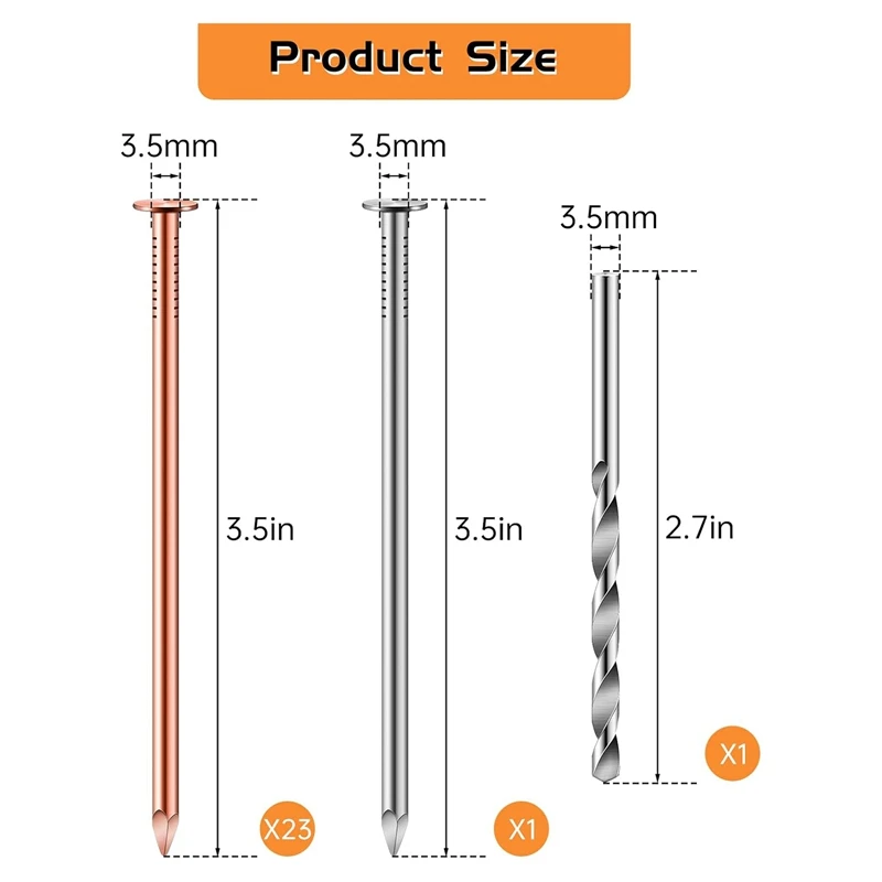 Pure Copper Nails 3.5 Inch for Trees 25 Pcs Bulk Stump Removal Spikes Hardware seamless nails,upholstery nails,brad nails,round head nails,woodworking nails