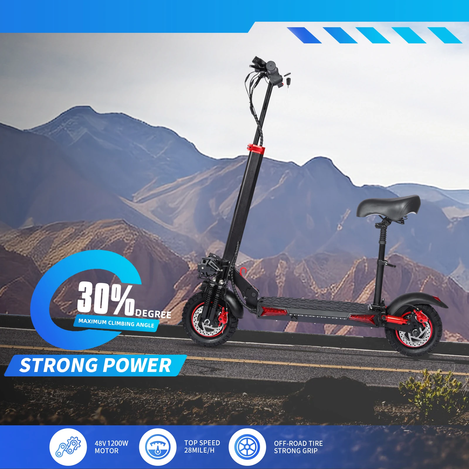 Electric Scooter with Seat for Heavy Adults 1200W Motor 28MPH Range 35Miles Foldable