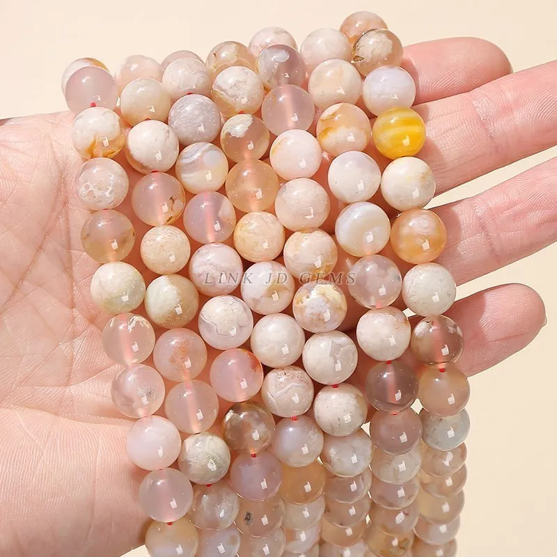 Perles Rondes En Agate Rose Fleur De Cerisier En Vrac, 8 Mm, Perles D'agate De Guérison Pour La Fabrication De Bracelets, Fil En Vrac De 38,1 Cm Gems Valley