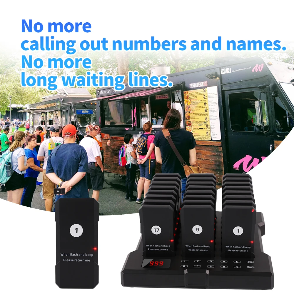 Wirelesslinkx Wireless Restaurant Pager System 24 Buzzer Wireless Calling Beeper System for Restaurant Coffee Dessert Burger Shop