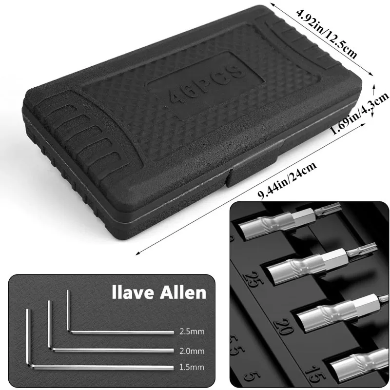 46pcs Ratchet Wrench Set with Chrome Vanadium Steel Sockets-Metric&Imperial,Ideal for Auto & Home Repairs, Durable Extension Bar