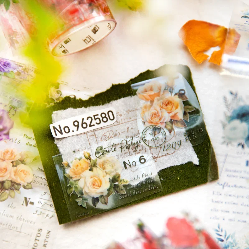 1Roll PET White Ink Tape Rose's Lyric Subtlety Rose Themed Handbook DIY Recycled Stickers Loop Adhesives Scrapbook Cut 50mm*2M