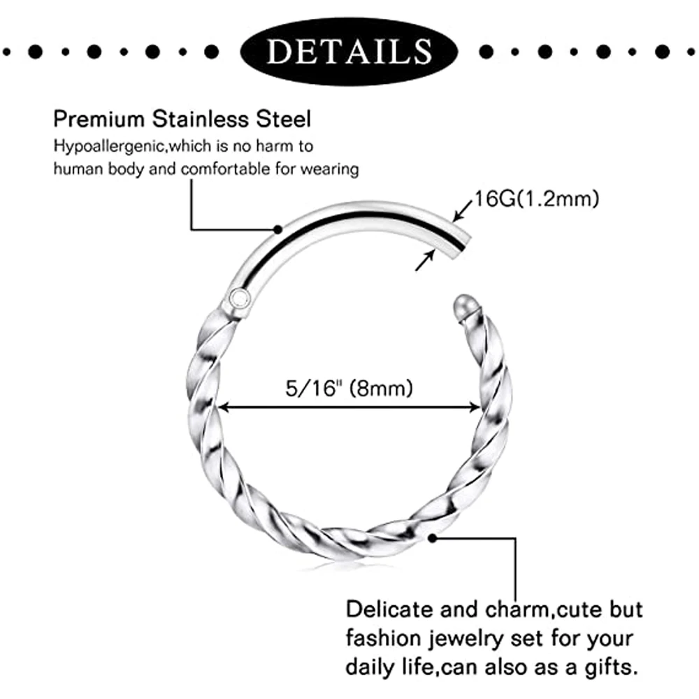 Septum Rings Hoop Nose Ring Horseshoe Stainless Steel Cartilage Earrings Hoop Helix Tragus Septum Piercing Jewerly 1Pcs