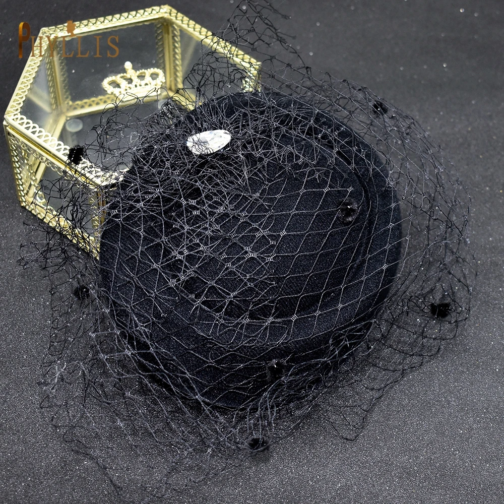 JM10 Birdcage Veil Black Veil Headband Wedding Fascinator Face Veils Charming Wedding Veil Hats Net Mask Wedding Accessories