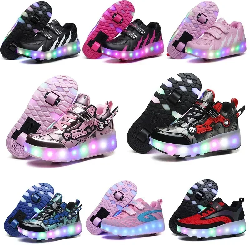Trendy LED Light Rechargeable Kids Roller Skate Shoes 2 Wheels Fashion Boys Girls Gift Casual Outdoor Sports Running Sneakers