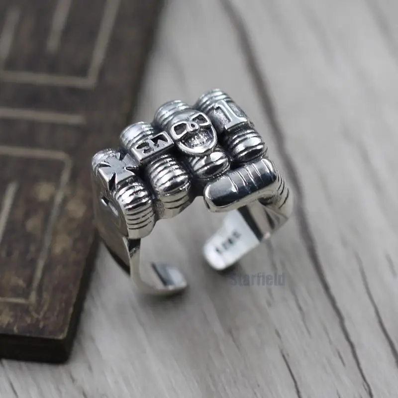 

S925 Sterling Silver Personality Retro Fist Opening Ring Thai Silver Jewelry Domineering Unique men's Ring