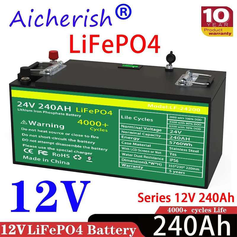 

2022 New Grade A LiFePO4 Battery 12V 240Ah Built-in 3S240A BMS 48V Lithium Iron Phosphate IPX5 Solar Rechargeable Battery