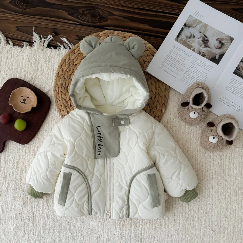Winter Kids Baby Girls Boys Thicken Plush Warm Patchwork Top Outwear toddler Infant Hooded Zipper Jacket Coat 0-3Y