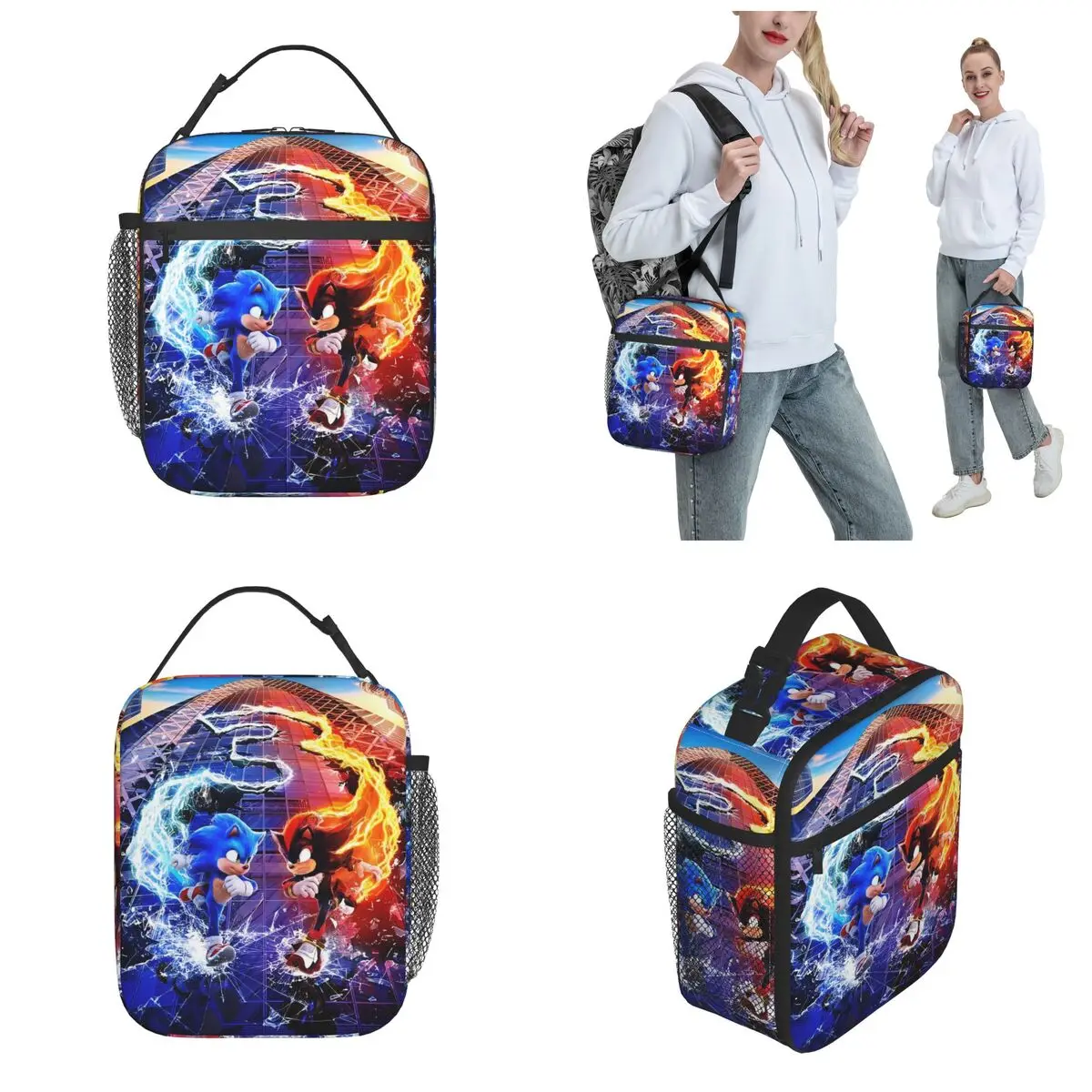 S-SonicS Insulated Lunch Bags Storage Food BoxThe Hed gehog Portable Shadows Thermal Cooler Bento Box For School Office 4