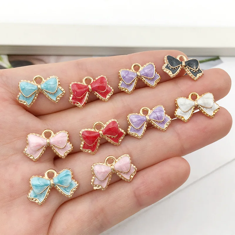 60Pcs Enamel Earrings Charms Bow Knot Metal Alloy Pendants for Jewelry Bracelet Necklace DIY Making Findings Supplies 10x15mm
