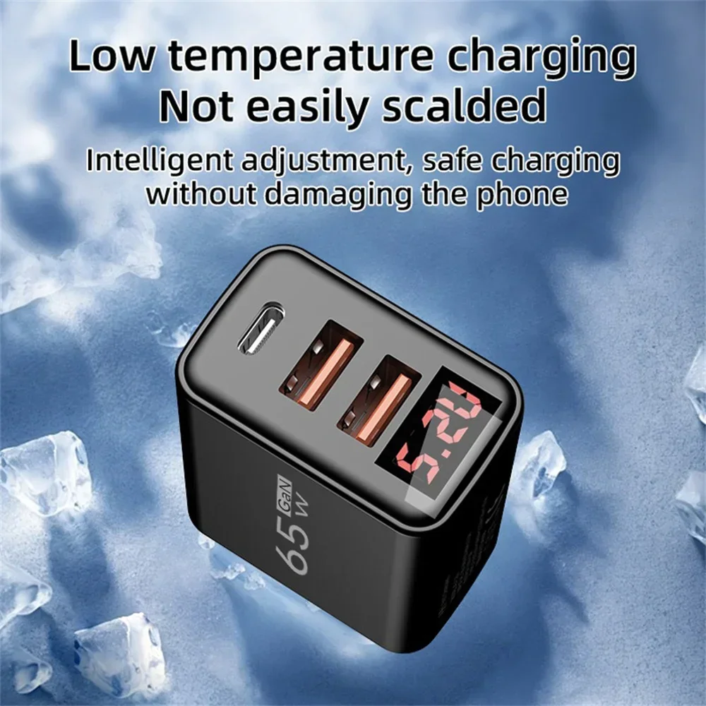 65W USB Charger Type C Fast Charging Phone Charger With Digital display For iPhone 16 15 Pro Samsung Xiaomi Huawei Wall Chargers