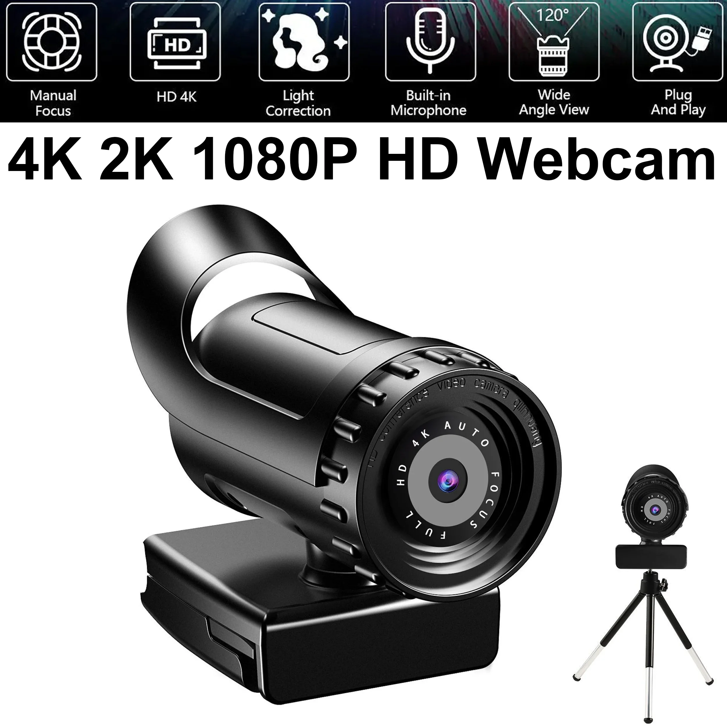 Câmera Web Wide Angle com Microfone para Streaming ao Vivo Foco Automático pc Full hd 1080p 4k 2k Web Cam Câmera Beauty