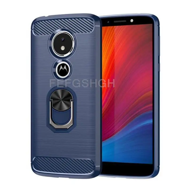 Enhanced Brushed Carbon Fiber Soft Silicone Case with Magnetic Ring Stand