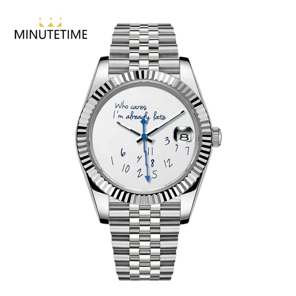 MINUTETIME NH35 Watch For Who cares, I'm already late Silver Sapphire Crystal NH35A Automatic Movement 39mm Stainless Bule Hands 2