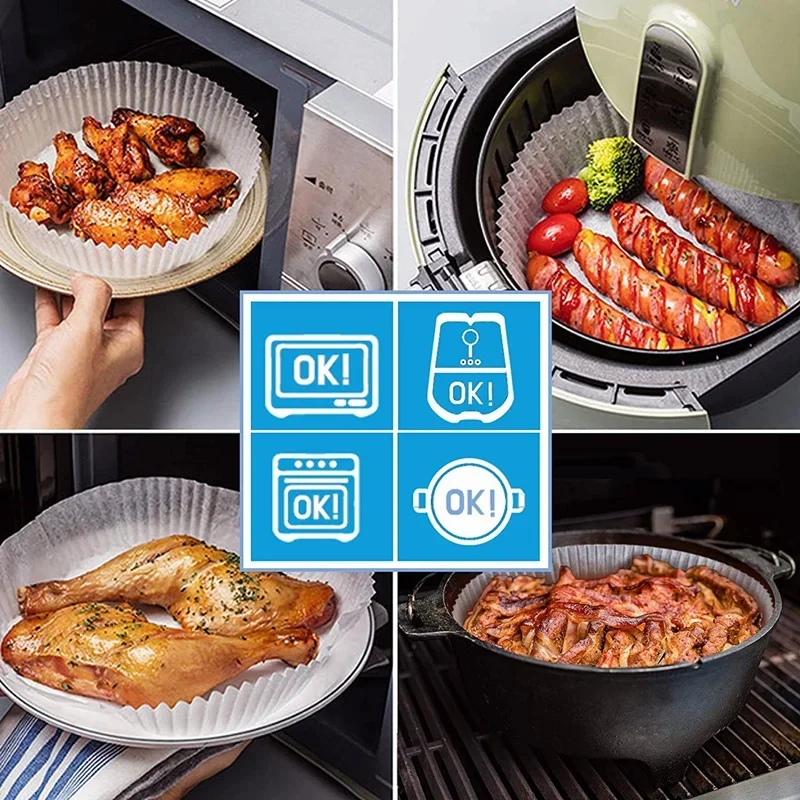 Air Fryer Paper Non-Stick Disposable Unperforated Parchment Paper Bamboo Steamer Liners Steaming Basket