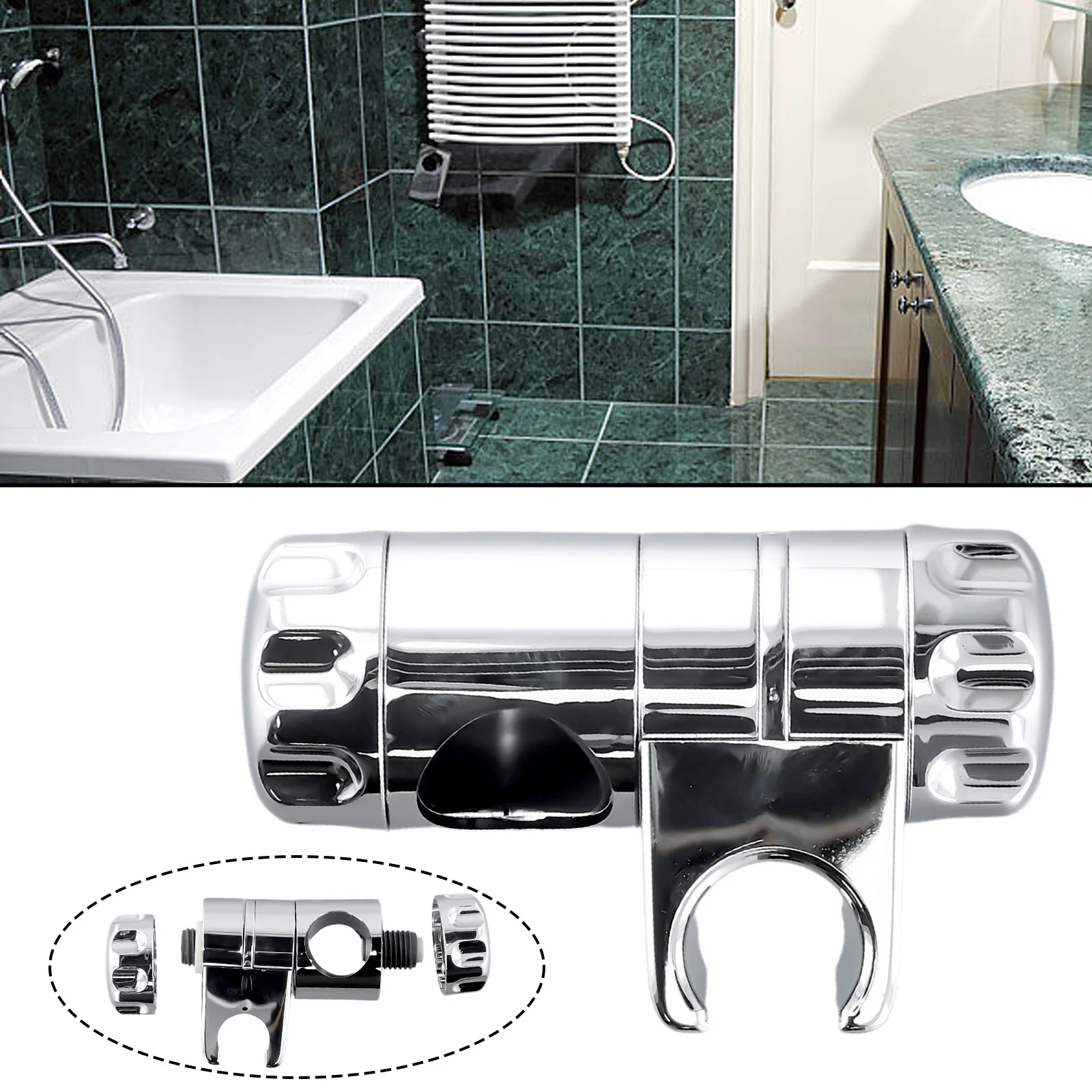 Description Picture 4 of itemChrome Shower Rail Head Slider Holder Adjustable 25mm  Bracket Home Improvement Bathroom Accessories For Shower