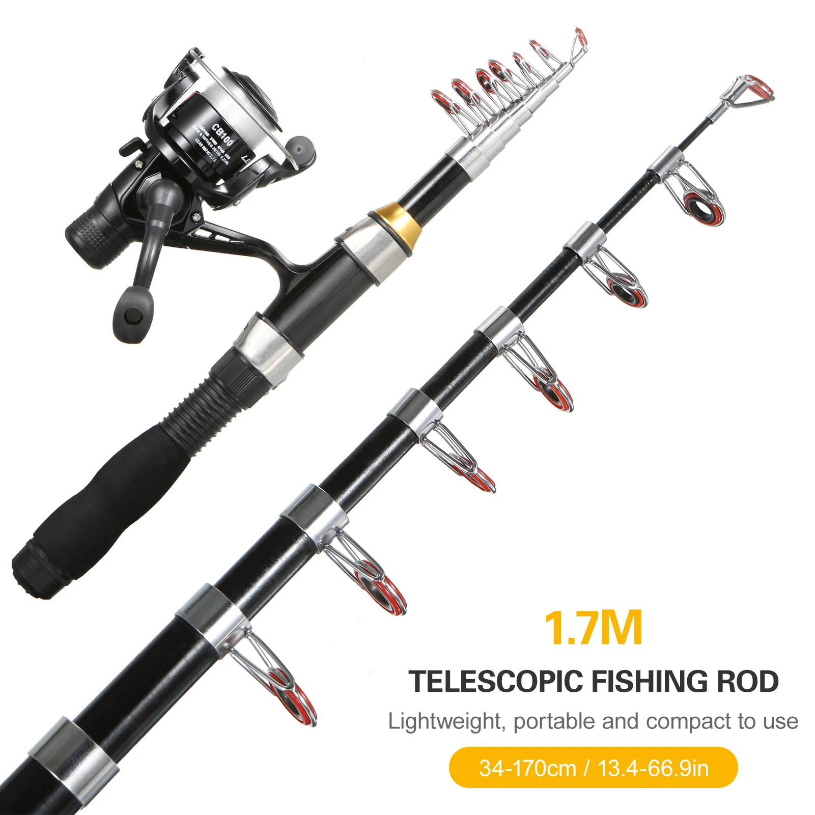 1.7m Telescopic Fishing Rod Spinning Reel Storage Case Tackle Set
