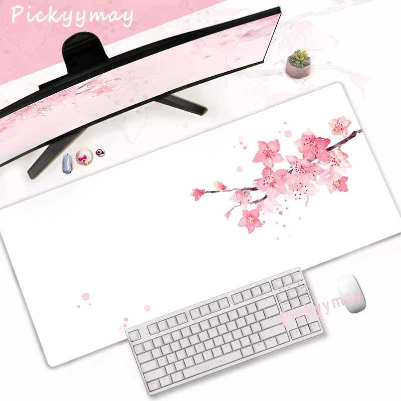 rosa cerejeira flores mousepad casa mesa de computador grande computador mouse almofada arte sakura teclado mause tapete de mesa acessórios do escritório