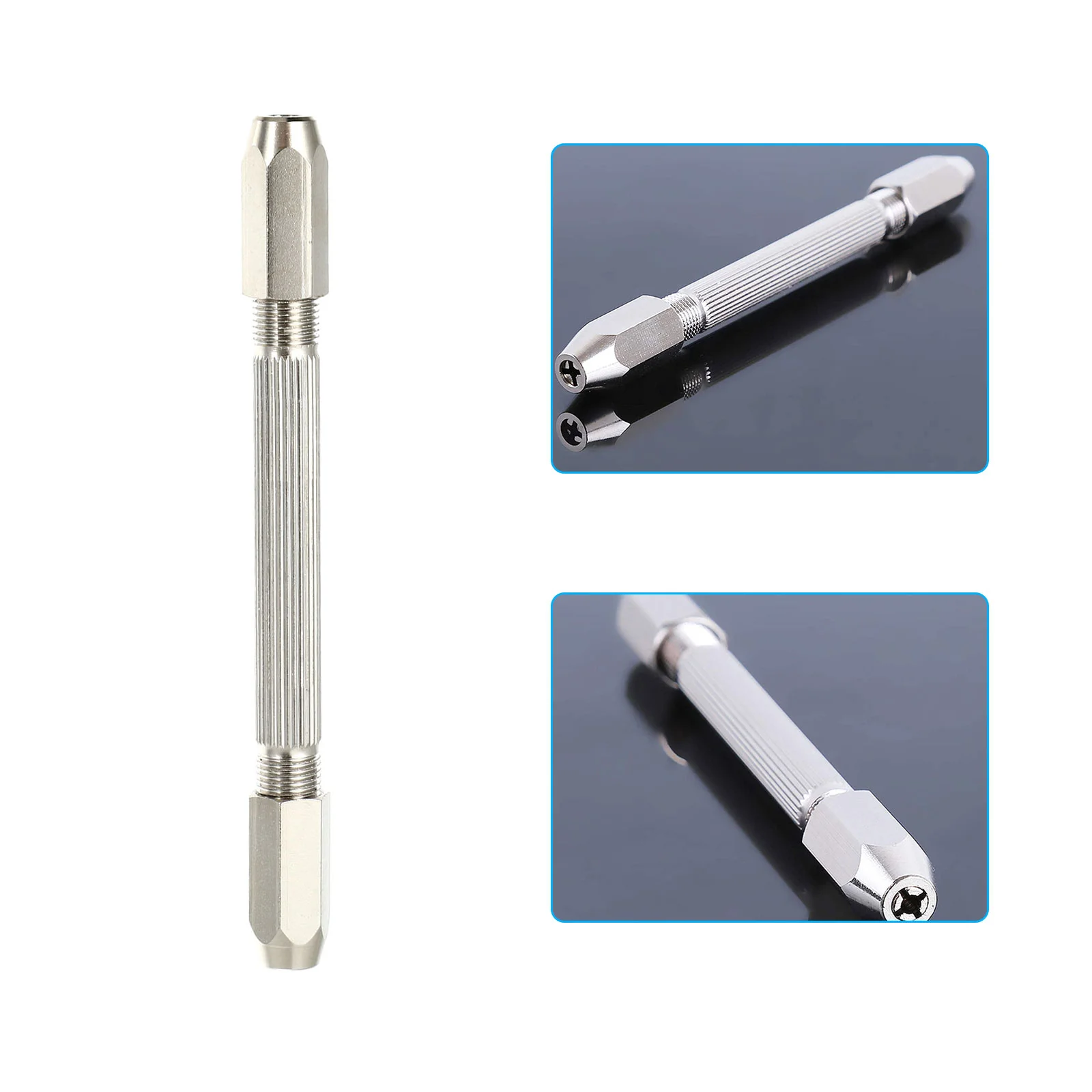 

Hex Head Tools Double Ended Mouth Pin Vise Hand Drill Wire Gauge Bit Holder Twisting Tools For Jewelry Watch Repairing (Silver)