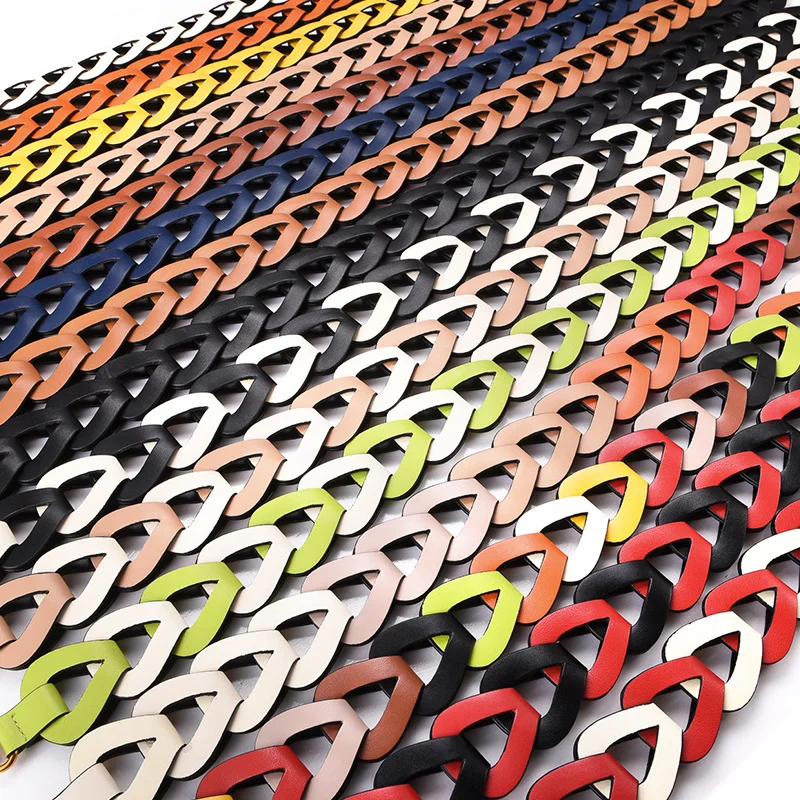 Triangle Hollow Chain Strap for Shoulder bags leather Candy Color Wide handle Brass hanger Belt Straps for Crossbody Women Bag