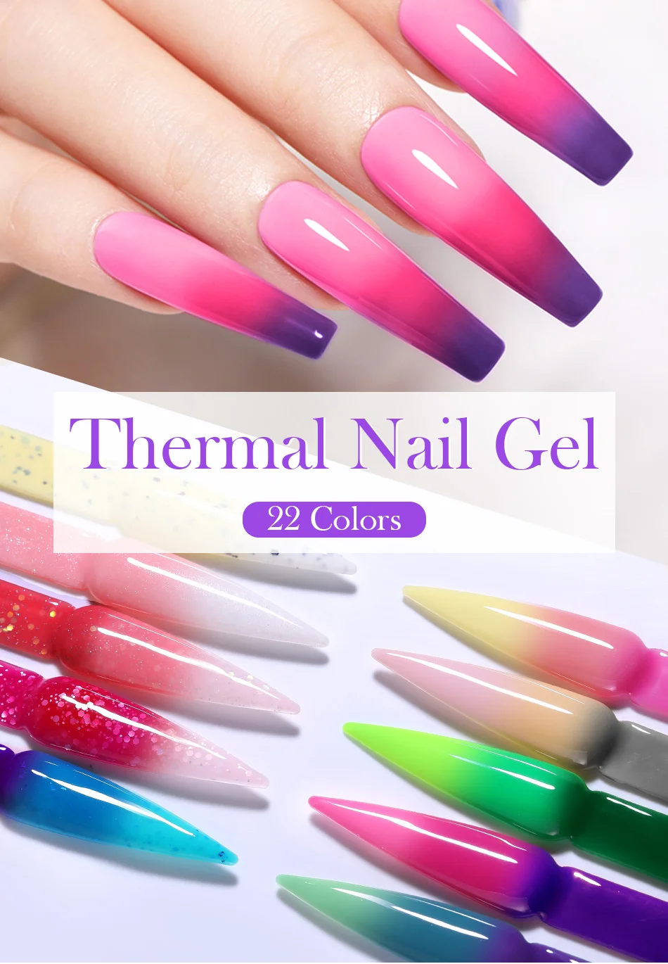 Description Picture 2 of itemBORN PRETTY Glitter Thermal Gel Nail Polish  3 Colors Temperature Color Changing Autumn Winter Nails Semi-permanent Soak Off Nai