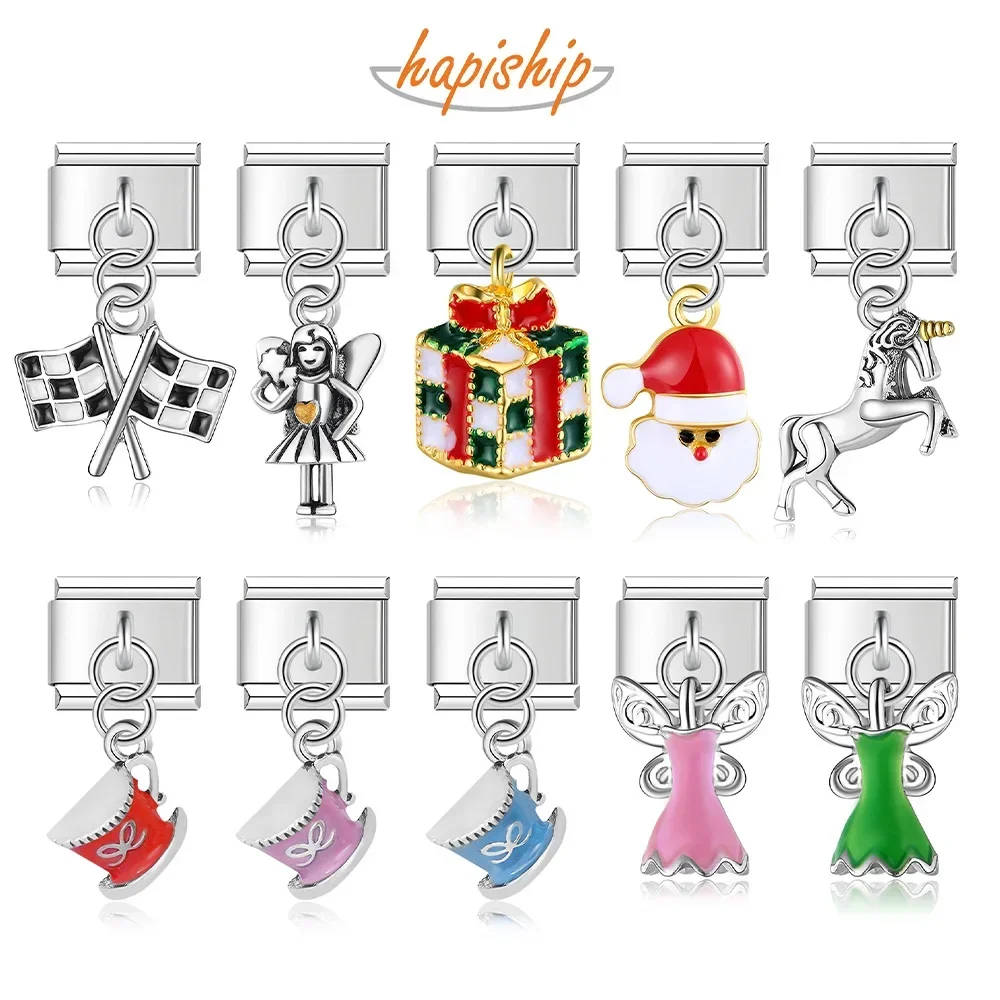 Charm Bracelet 9mm Width Original Daisy Unicorn Angel Cup Santa Claus Italian Fit Stainless Steel Jewelry Making DJ050