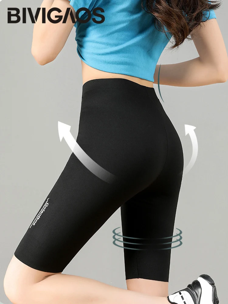 Bivigaos Women Summer Thin Ice Silk Cycling Shorts Letter Printed High  Waist Elastic Short Leggings Sport Running Biker Shorts - Shorts -  AliExpress