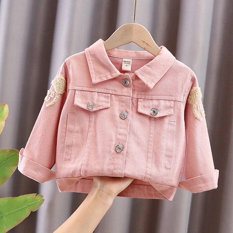 Girl's coat spring and autumn style children's cartoon towel embroidered clothes denim clothes 2