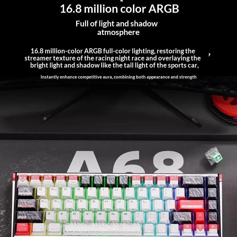 DAREU A68 게이밍 키보드 알루미늄 합금 8KHz 폴링 레이트 RT0.005mm RGB 방수 마그네틱 스위치 키보드(Windows Mac OS용)