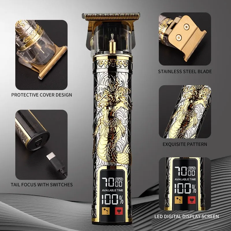 Large screen digital display electric pusher charging type carving haircut cut LCD bald head razor professional hairdresser BEST SELLERS
