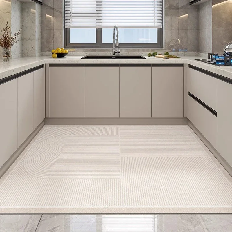Kitchen Floor Mat Waterproof Oil-proof Anti-slip Rug large Size PVC Leather Carpet Minimalist Line Texture Foot Mats 주방바닥매트