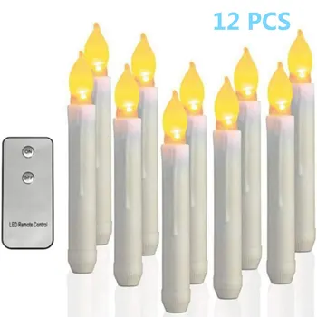 플레임리스 LED 테이퍼 양초, 배터리 작동 양초, 깜박이는 LED 양초, 따뜻한 빛 교회, 크리스마스, 할로윈 웨딩, 12 개