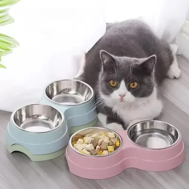 Double Pet Bowls Dog Food Water Feeder Stainless Steel Pet Drinking Dish Feeder Cat Puppy Feeding Supplies Small Dog Accessories 2