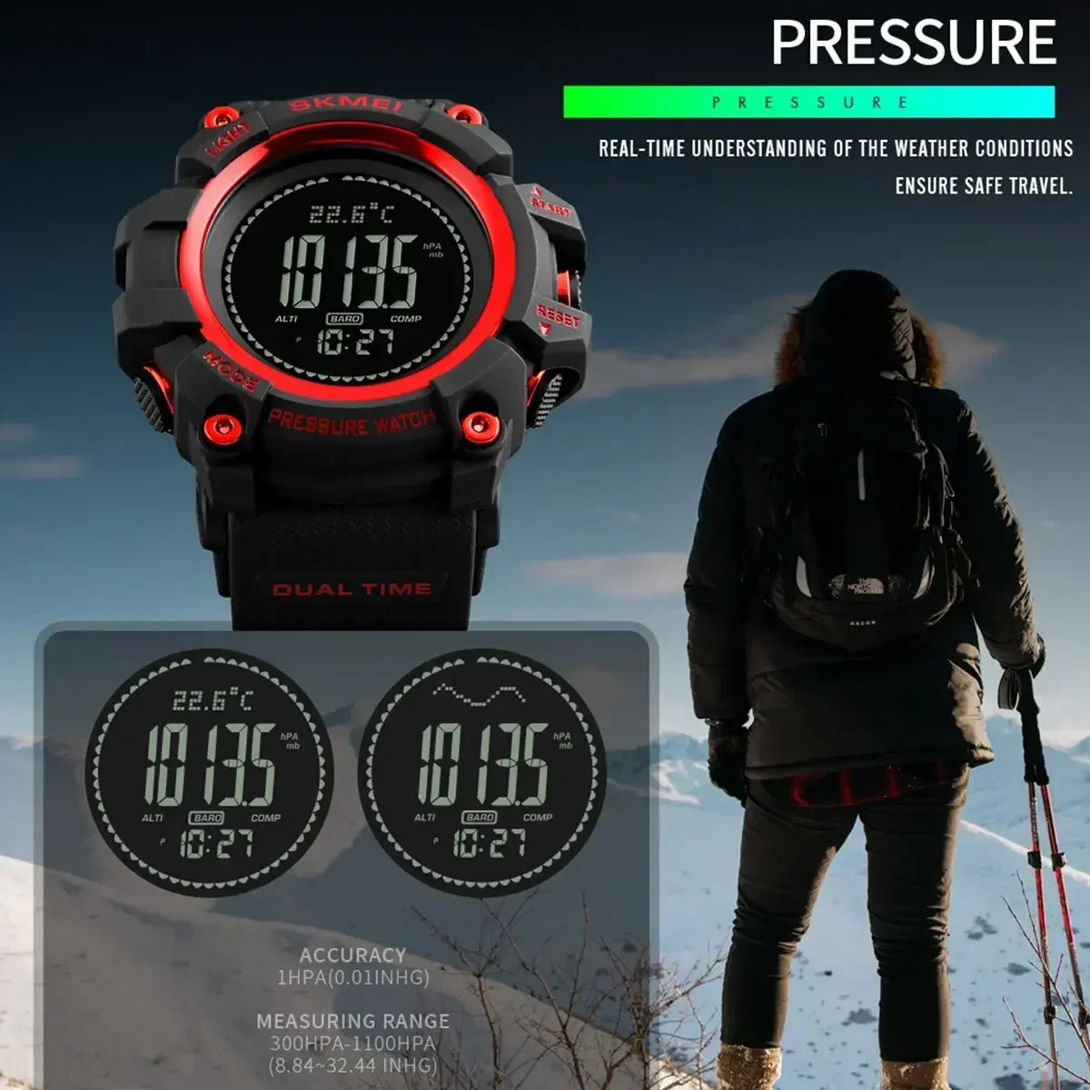 SKMEI 1358 Outdoor Sports Digital Watch for Men Measuring Barometric Compass Military Waterproof Mens Watches Relogio Masculino