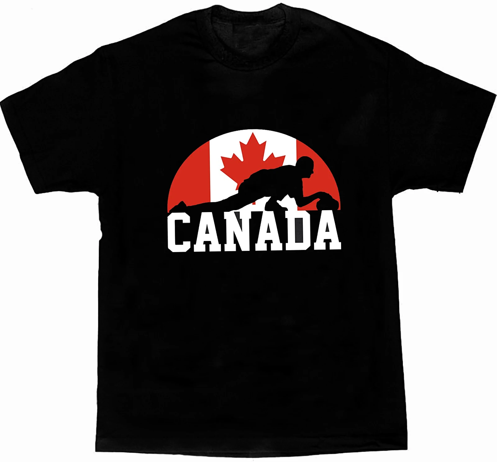 

Canada Flag Curling Silhouette T-Shirt. Summer Cotton Short Sleeve O-Neck Mens T Shirt New S-3XL