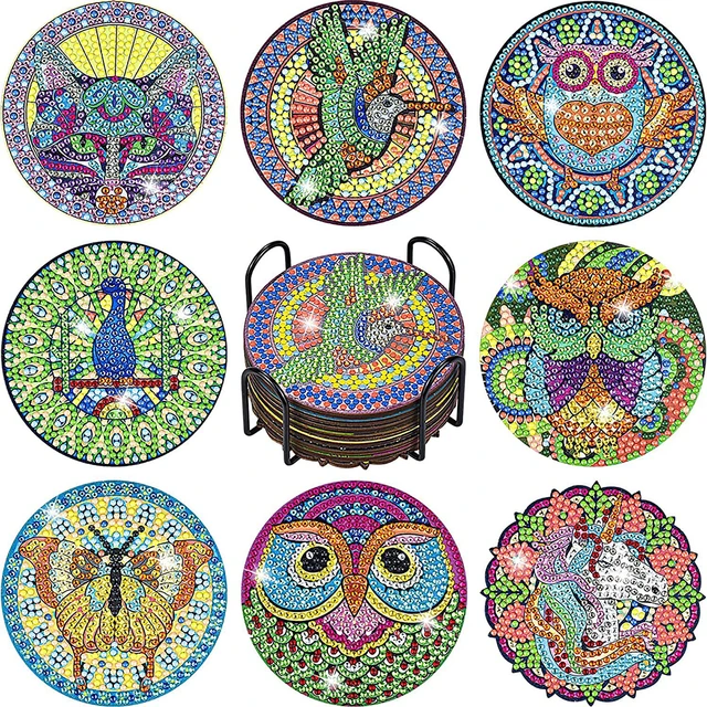 8PCS Owl Diamond Painting Coasters Kit Mandala Butterfly DIY